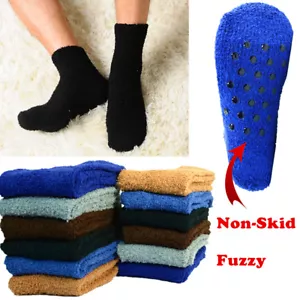 6 Pairs For Mens Soft Cozy Fuzzy Socks With Non-Skid Plain Solid Home Slipper - Picture 1 of 8