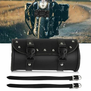 Motorcycle Front Fork Tool Saddle Bag Pouch Leather Handlebar Storage Luggage - Picture 1 of 12