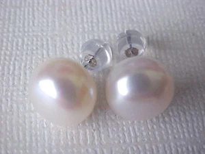 10MM - 10.5MM GENUINE WHITE PEARL STUD EARRINGS SOLID 14K YELLOW GOLD - Picture 1 of 3