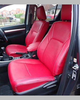 Fundas de asiento personalizadas Toyota Hilux 8ª generación 2015+ cuero sintético rojo - hechas en el Reino Unido Foto 1 de 4
