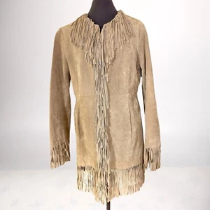 B Lucid Y2k Womens L Brown Suede Leather Hippy Fringe Coat Penny Lane Western - Picture 1 of 10