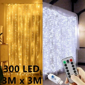 300 LED Curtain Lights String 3m*3m USB Powered Waterproof Twinkle Wall Lights - Picture 1 of 12