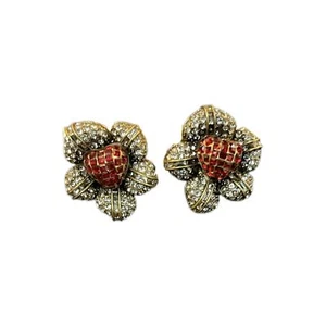 Modische Blumenform eingelegt Strass Herz Kristall Ohrringe Nieten Schmuck - Bild 1 von 4