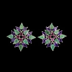 925 Sterling Silber Ohrringe Smaragd Amethyst Rhodolith Natur Edelstein Schmuck - Bild 1 von 13