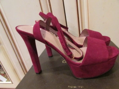 new GUCCI KID SCAMOSCATO soft BURGUNDY platform ankle strap shoes Sz 40..italy - Image 1 of 4