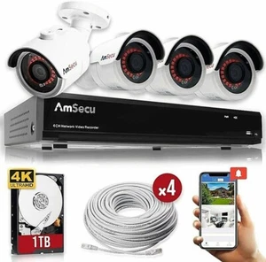 AmSecu 4K 4CH Smart Security Camera System w/ 4 x 4K 8MP 3.6mm Bullet Cameras - Picture 1 of 10