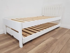 SINGLE BED FRAME Trundle Bed White Pine Bannister Headboard Slats FREE DELIVERY - Picture 1 of 20