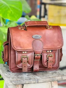 New Protected Leather Vintage Brown Messenger Shoulder Laptop Bag Briefcase - Picture 1 of 5