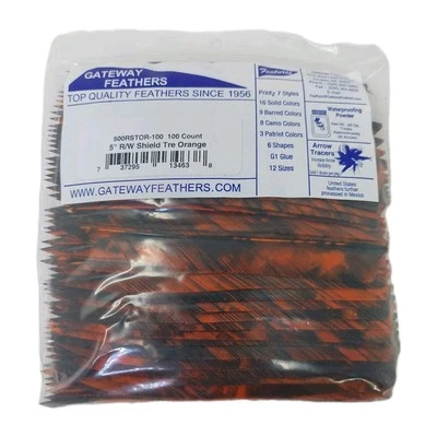 Paquete de 100 plumas Gateway 5" ala derecha: escudo camuflaje árbol naranja 500RSTOR-100 Foto 1 de 3