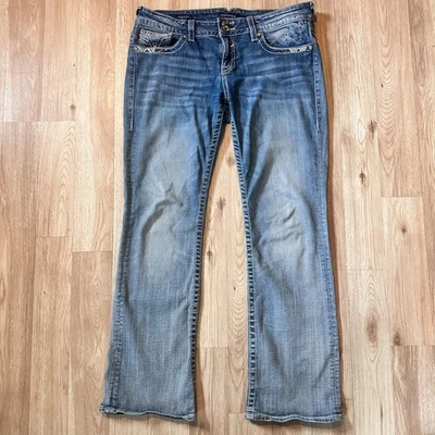 VIGOSS Womens Blue Denim Boot Cut Jeans Rhinestone Pockets Size 13 14 Length 33 - Image 1 of 4