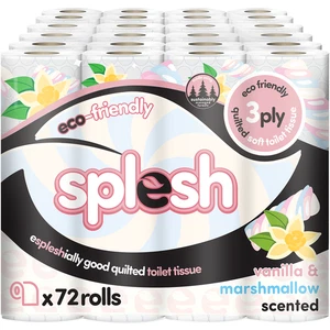 Splesh Eco-Friendly 3 Ply Quilted 72 Toilet Rolls, Vanilla & Marshmallow Scent - Picture 1 of 4