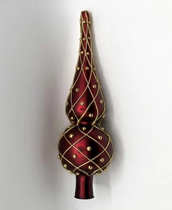 Red and Gold Glass Christmas Tree Topper – Handmade Vintage Style Ornament 12” - Picture 1 of 20