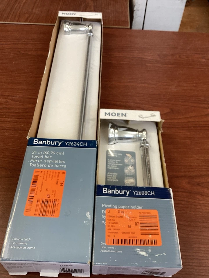Toallero Banbury 24 pulgadas sellado MOEN Y2624CH + soporte de papel en cromo pulido B49 Foto 1 de 1