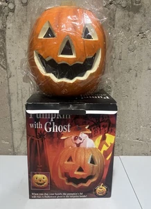 De colección (1995) GEMMY Halloween Animado Utilería ~ 10" CALABAZA CON FANTASMA ~ Con Caja - Imagen 1 de 3