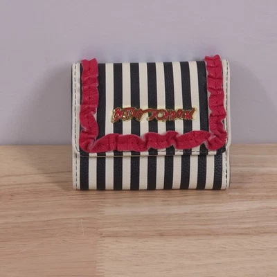 Cartera Betsey Johnson Rojo Volantes Triple Negro Blanco Raya Rara Foto 1 de 4