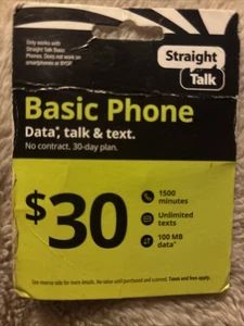 Carte téléphonique Straight Talk Basic 30 $ • PAS POUR SMARTPHONES • Neuve mais rayée - Photo 1 sur 5