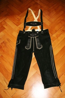 Trachtenlederhose Gr. 44/46 - 176 schwarzes Wildleder Kniebundhose Isar Trachten - Bild 1 von 4