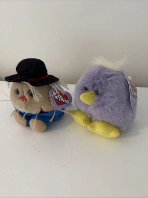 2 Vintage Puffkins Halloween 4” Stuffed Plush Scarecrow Chick - Image 1 of 4