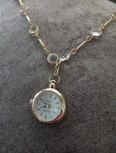 Vintage Angie Dickinson Gold Tone Chain Link Necklace Crystals Watch - Picture 1 of 2