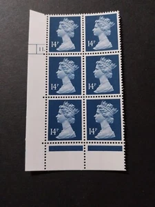 GB 1988 14p DARK BLUE Machin Block of 6. (CYL 11 DOT). MNH - Picture 1 of 2