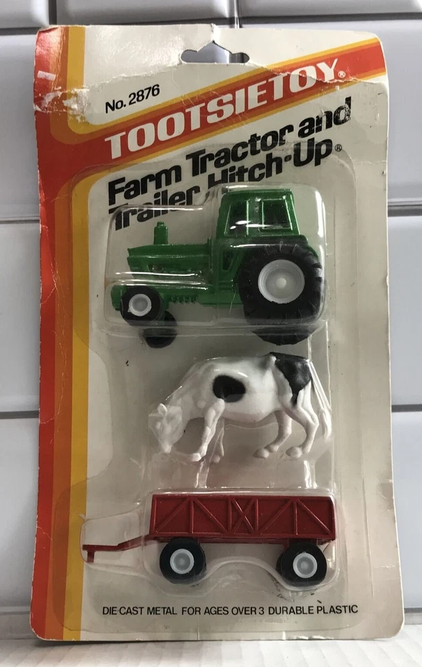 1985 TOOTSIETOY Farm Tractor & Trailer Hitch Up Cow Die Cast Metal #2876 - Image 1 of 4