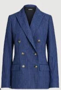 LAUREN Ralph Lauren blazer Pinstripe Double-Breasted 100% Linen blue Blazer 345$ - Picture 1 of 21