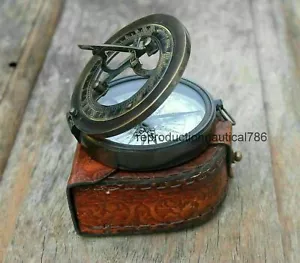 Nautical Astrolabe Solid Brass Antique Working Compass With Leather Case Gift - Picture 1 of 7