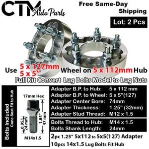 2Pcs 1.25" THICK 5x112mm TO 5x5"(5x127mm) WHEEL SPACER ADAPTER KIT FOR AUDI&MORE - Picture 1 of 4