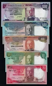Portugal Angola COMPLETE SET 20+ 50 + 100 + 500 + 1000 ESCUDOS 1972 XF-UNC - Picture 1 of 2