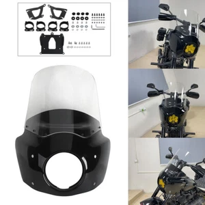 Headlight Fairing 15" Windscreen w/ Baja Light Bracket For Harley Softail FXFB/S - Picture 1 of 10