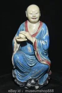 5.8" Old Chinese Blue Shoushan Stone Carving Sit Damo Dharma Buddha Statue - Picture 1 of 14