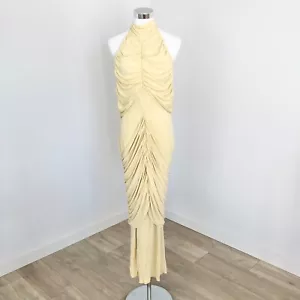 Paris Georgia Roxie Dress Size L Butter Yellow Slinky Ruched Halter New RRP $790 - Picture 1 of 13