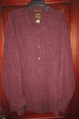 Bruno B Mens Sz 3XL Tall Button Shirt Top Sueded Microfiber Plaid Print Burgundy - Image 1 of 3