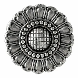 WESTERN LEATHER CRAFT SADDLE TACK ANTIQUE ENGRAVED SUNFLOWER CONCHO screw back - Picture 1 of 2