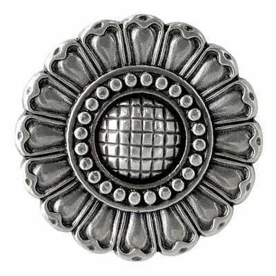 WESTERN LEATHER CRAFT SADDLE TACK ANTIQUE ENGRAVED SUNFLOWER CONCHO screw back - Image 1 of 2