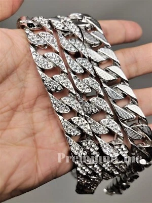 Collar o pulsera gargantilla cubana Miami enchapada en plata hip hop ICED cadena circonita cúbica Foto 1 de 4