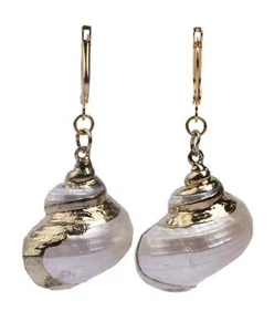 Silver Mouth Muschel Ohrringe with Lever Back Gold 30mm - Picture 1 of 3