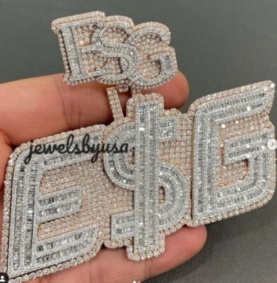 Colgante Rapero Personalizado Baguette Moissanite 4.10ct Para Hombre 2 Tonos Chapado en Plata Foto 1 de 4