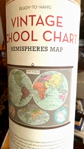 Cavallini MAP HEMISPHERES MAP WITH A Vintage Look SCHOOL CHART - Picture 1 of 16