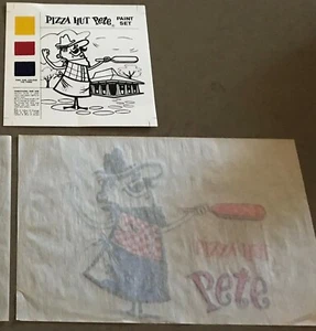 PIZZA HUT Original Promo Pieces -1970-2 x Iron-on Pizza Hut Pete & NEW Paint Set - Foto 1 di 4