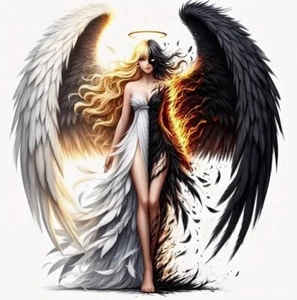 Angel v Devil - Colourful Bedroom Wall Vinyl Sticker - Picture 1 of 2