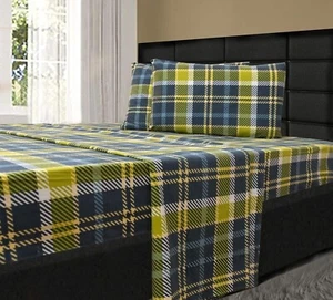 180 Gram Cotton Heavy Flannel Sheet Set (Green Blue Navy, Queen Size) - Picture 1 of 8