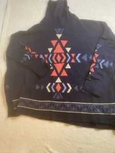 J Jill Sweater Women Petite Small Blue Aztec Tribal Knit Funnel Neck Boho Boxy - Picture 1 of 6