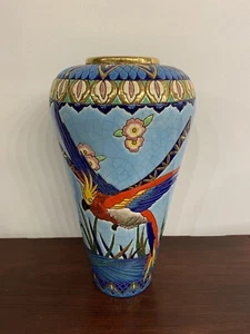 Vase en Émaux de Longwy à décor de perroquet et de visage égyptien - Imagen 1 de 7