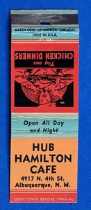 Ruta 66. ALBUQUERQUE, casi nuevo. HUB HAMILTON CAFÉ. De colección PUBLICIDAD Matchbook cubierta - Imagen 1 de 3