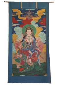 Hand-Painted Bhikshu Head Bodhisattva Thangka – Authentic Chinese Buddhist Art - Picture 1 of 8