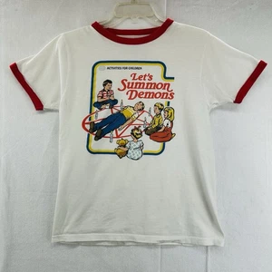 Let's Summon Demons T-Shirt Sz Medium White Ringer Hot Topic Retro - Picture 1 of 9