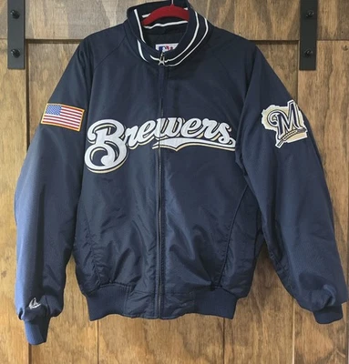 Milwaukee Brewers Jacket Mens Medium MLB Baseball Zip Up Majestic - Image 1 of 4