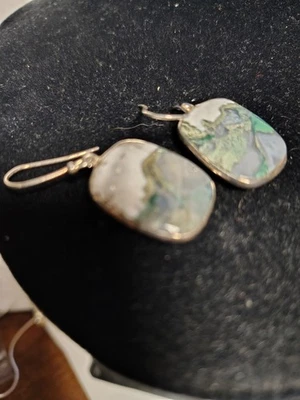 Pendientes colgantes de plata esterlina musgo ágata paisaje natural piedra artesanal boho Foto 1 de 4