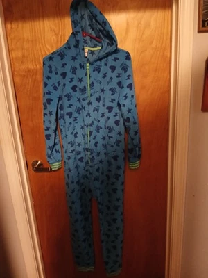 GIRLS HOODED ONE PIECE PAJAMAS FLEECE BLUE SIZE 14 XL - Image 1 of 4